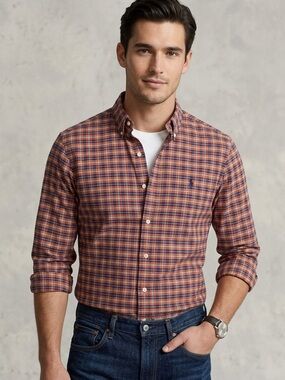Ralph Lauren Orange and Blue Plaid Button-Down Shirt